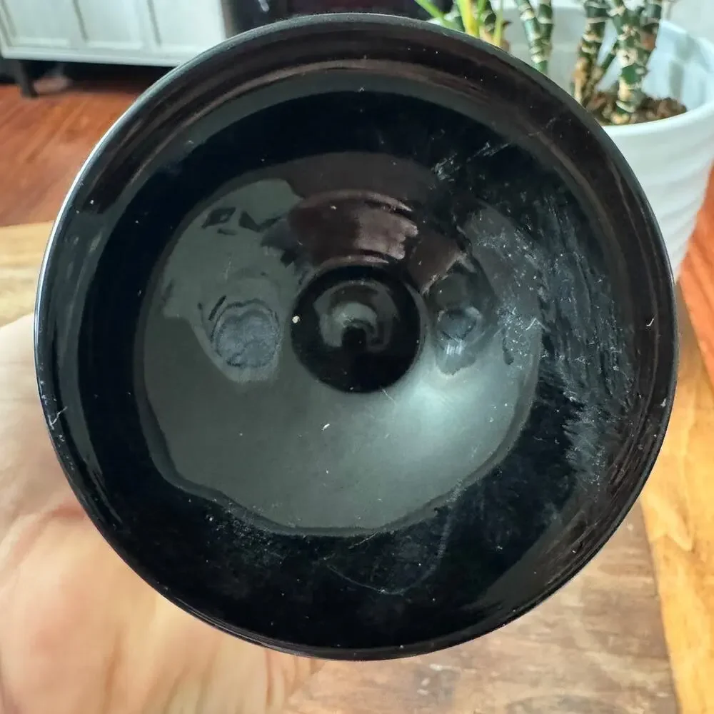 Vintage Makora Krosno Poland Black Art Glass Octopus Jellyfish Pedestal Bowl